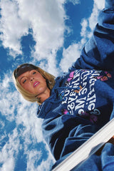 Butterflies Navy Acid Wash Hoodie