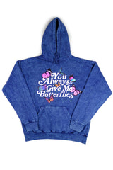 Butterflies Navy Acid Wash Hoodie