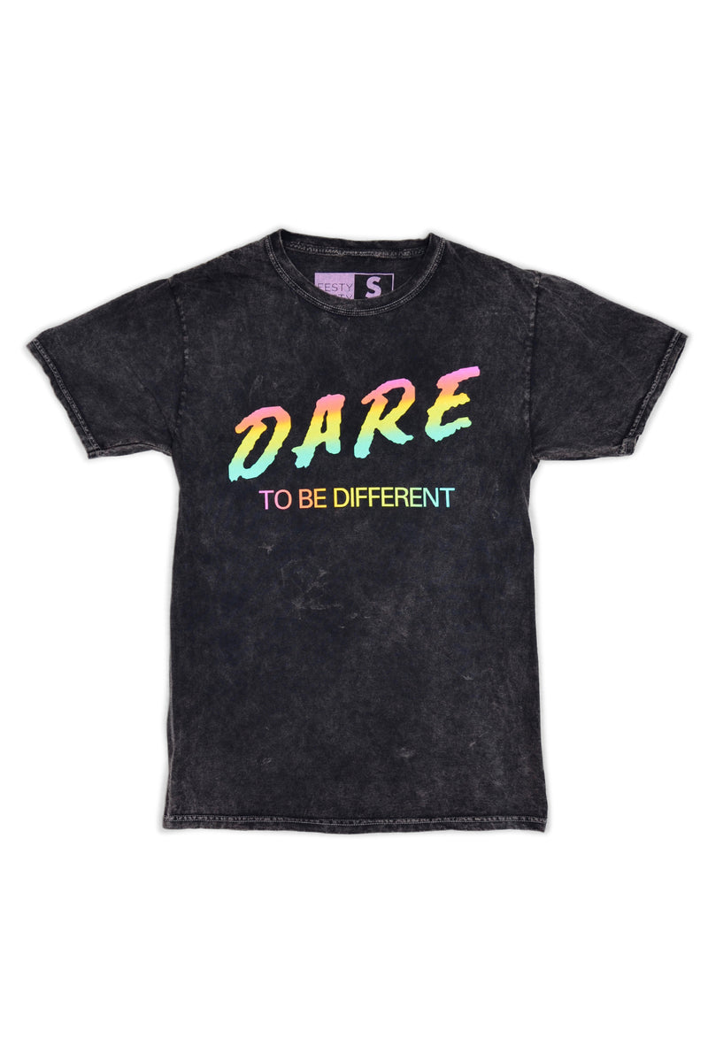 Festy Besty Dare To Be Different T-Shirt Black Acid Wash