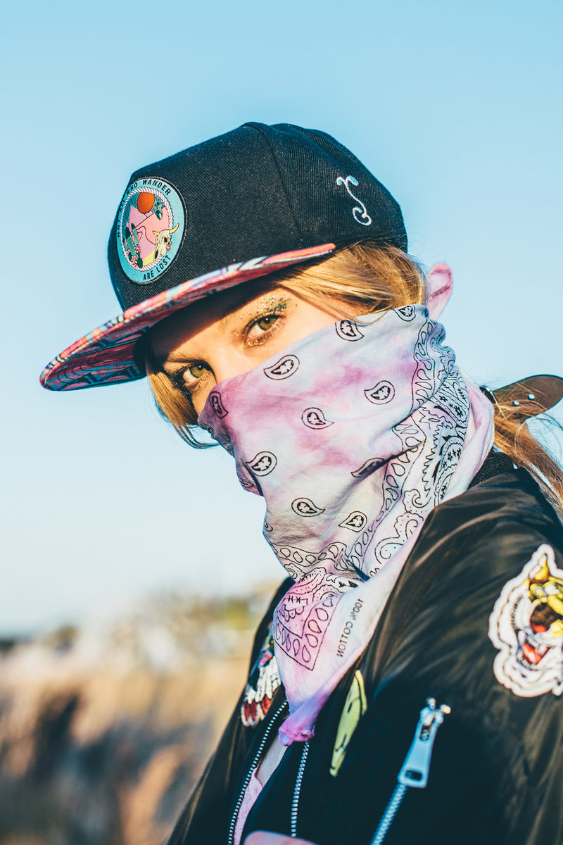 FESTY BESTY X Grassroots California Not All Who Wander Hat Black/Pink/Teal