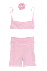 Glitter Pink Bikini Top / Biker Shorts / Scrunchie Bundle