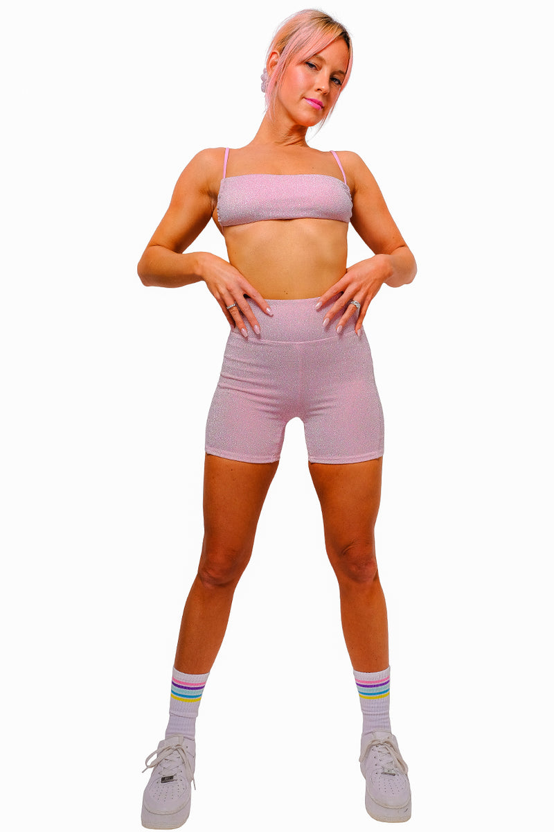 Glitter Pink Bikini Top Biker Shorts Scrunchie Bundle FESTY BESTY
