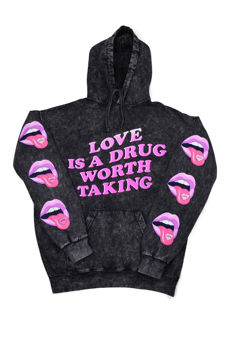 Love Is A Drug Acid Wash Hoodie