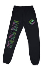 Festy Besty - Make Friends Fleece Joggers, Neon Tie Dye Smiley & Text