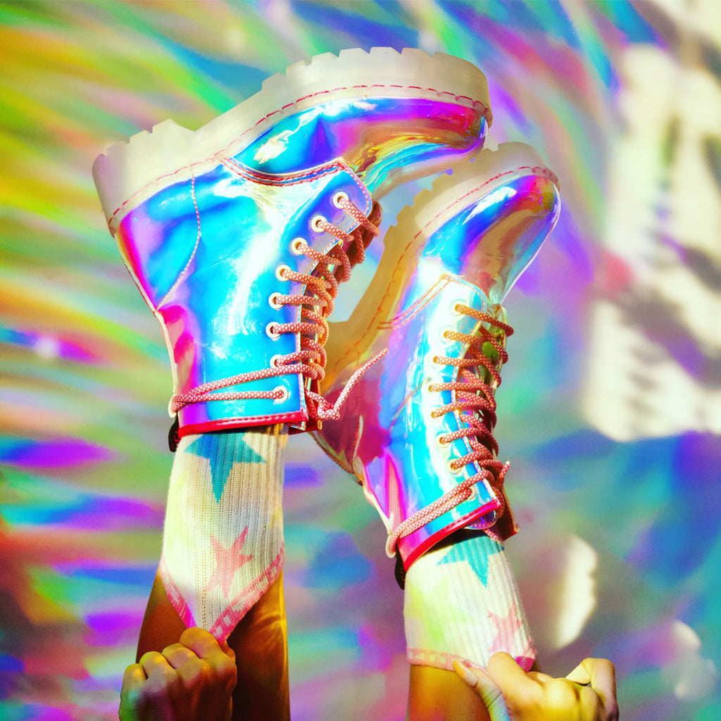 Light Blue Iridescent Combat Boot 6 | Sparkl