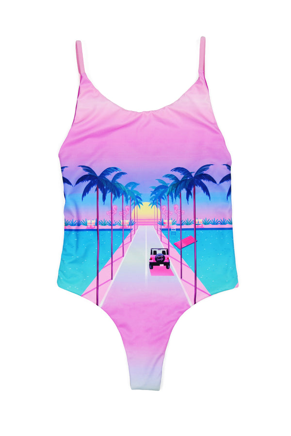 Festy Besty X Yoko Honda Miami One-Piece Swimsuit Reversible Miami Drive Pink/Teal OmbreFesty Besty X Yoko Honda Miami One-Piece Swimsuit Reversible Miami Drive Pink/Teal Ombre