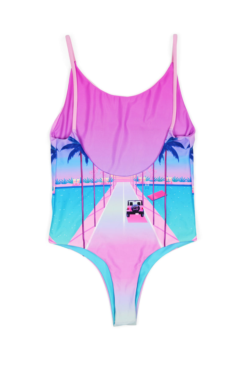 Festy Besty X Yoko Honda Miami One-Piece Swimsuit Reversible Miami Drive Pink/Teal Ombre
